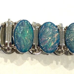 Blue and silver Opal like Bracelet